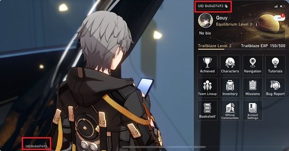 Honkai Star Rail Phone Menu UID Location